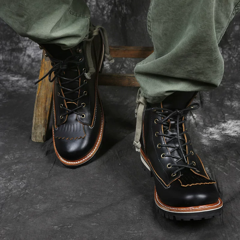 P001 Red Tornado Men's Genuine Cow Leather Motorcycle High Heel Casual Rider Footwear Cowhide Good Quality Goodyear Welted Boots