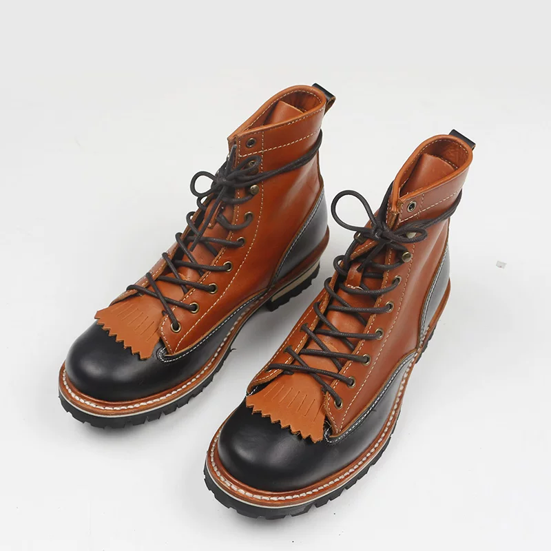 P001 Red Tornado Men's Genuine Cow Leather Motorcycle High Heel Casual Rider Footwear Cowhide Good Quality Goodyear Welted Boots