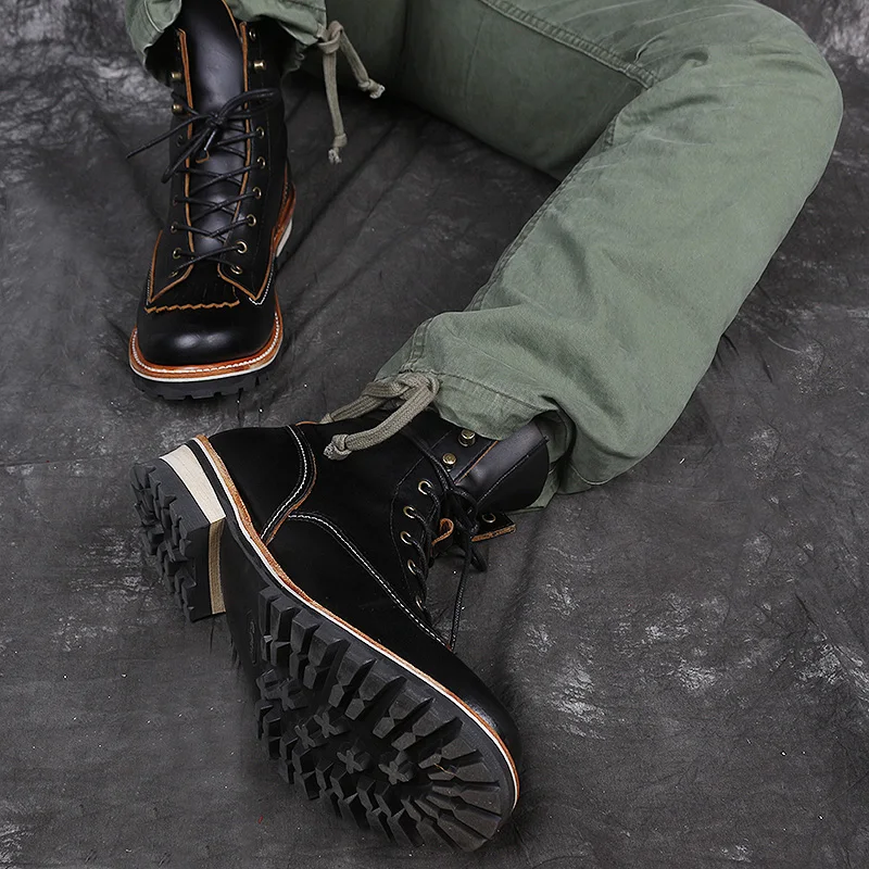 P001 Red Tornado Men's Genuine Cow Leather Motorcycle High Heel Casual Rider Footwear Cowhide Good Quality Goodyear Welted Boots