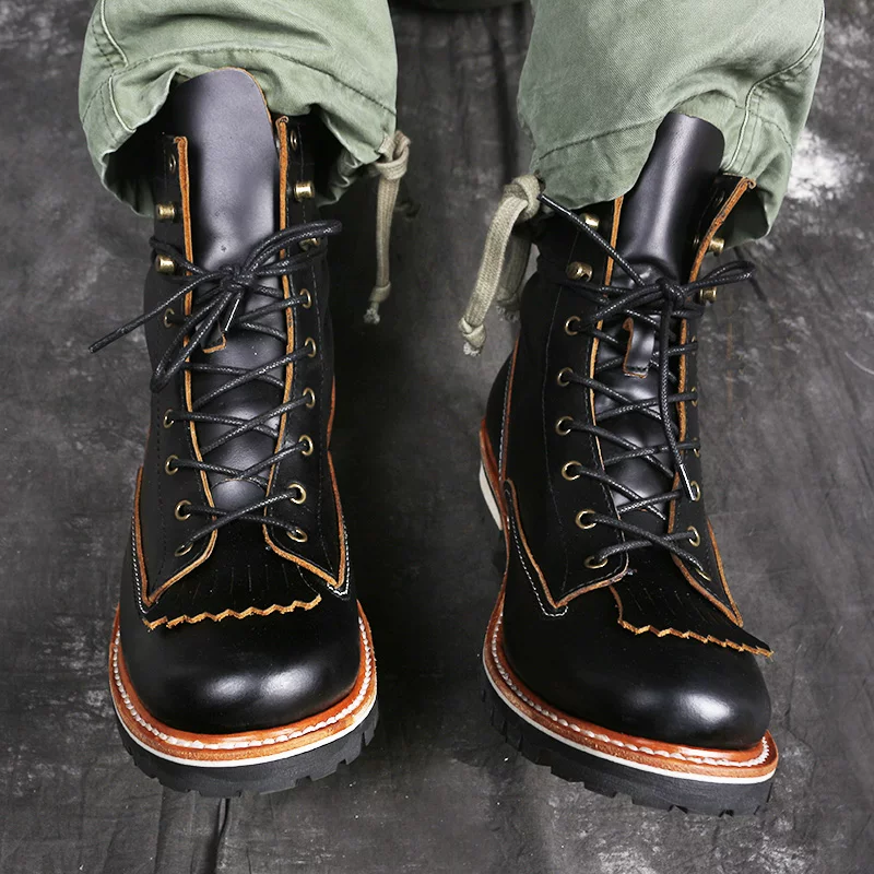P001 Red Tornado Men's Genuine Cow Leather Motorcycle High Heel Casual Rider Footwear Cowhide Good Quality Goodyear Welted Boots