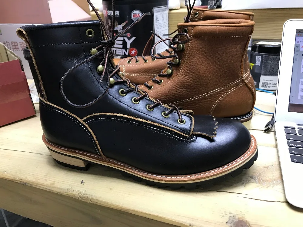 P001 Red Tornado Men's Genuine Cow Leather Motorcycle High Heel Casual Rider Footwear Cowhide Good Quality Goodyear Welted Boots
