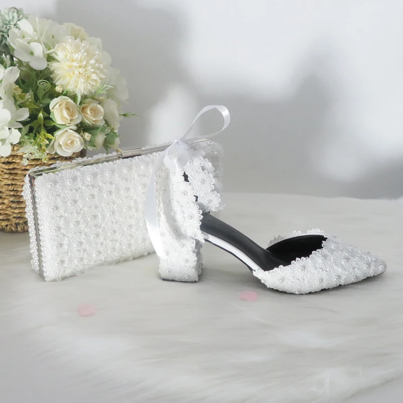 BaoYaFang Tassel pearl Fashion wedding shoes and bags Bride High heels Platform shoes ladies ankle strap party dress shoes woman