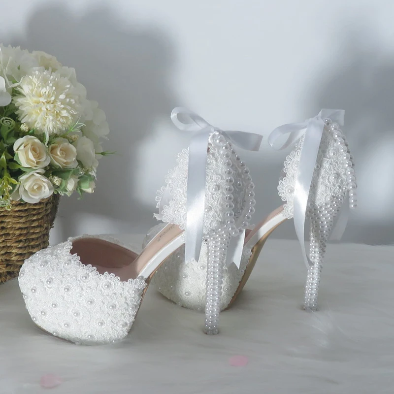 BaoYaFang Tassel pearl Fashion wedding shoes and bags Bride High heels Platform shoes ladies ankle strap party dress shoes woman
