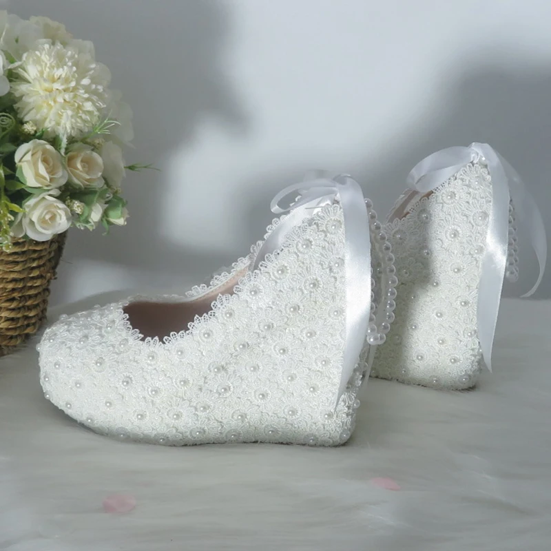 BaoYaFang Tassel pearl Fashion wedding shoes and bags Bride High heels Platform shoes ladies ankle strap party dress shoes woman