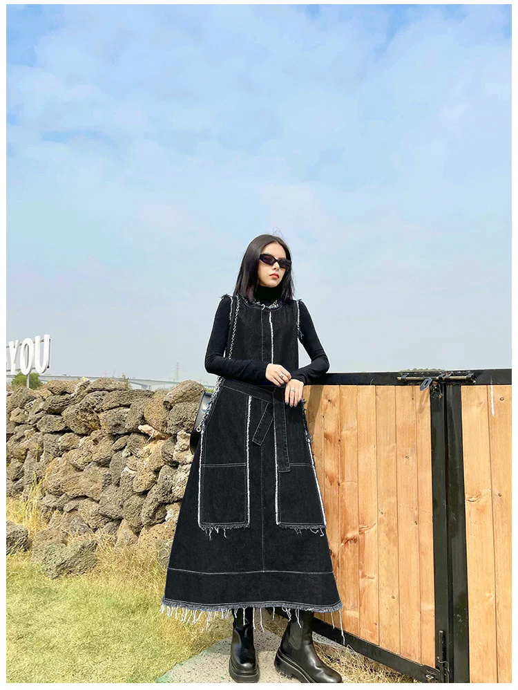 Amax LuluE Korean Luxury Fashion Spring Women Vintage Denim Vest Dress Ladies Casual Sleeveless Vestido Female Oversized Clothes