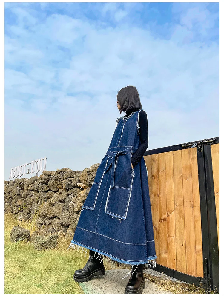 Amax LuluE Korean Luxury Fashion Spring Women Vintage Denim Vest Dress Ladies Casual Sleeveless Vestido Female Oversized Clothes