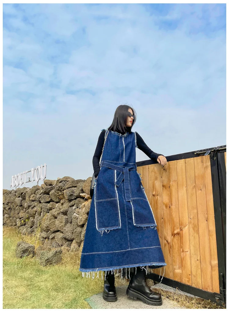 Amax LuluE Korean Luxury Fashion Spring Women Vintage Denim Vest Dress Ladies Casual Sleeveless Vestido Female Oversized Clothes