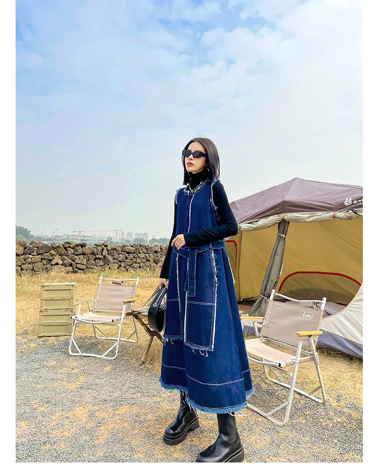 Amax LuluE Korean Luxury Fashion Spring Women Vintage Denim Vest Dress Ladies Casual Sleeveless Vestido Female Oversized Clothes