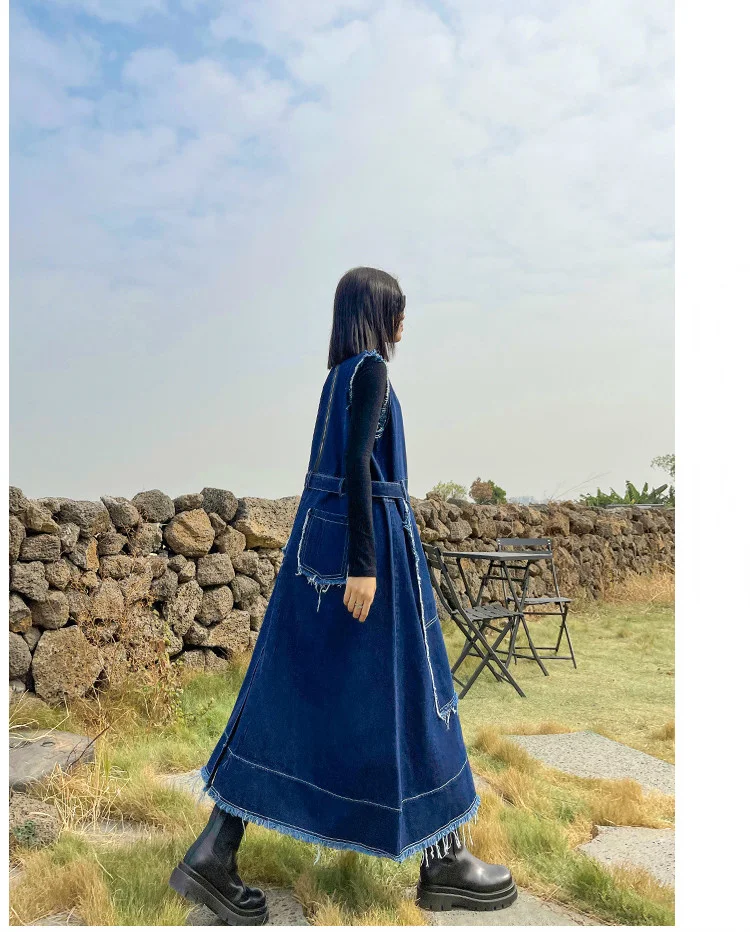 Amax LuluE Korean Luxury Fashion Spring Women Vintage Denim Vest Dress Ladies Casual Sleeveless Vestido Female Oversized Clothes