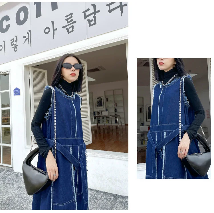 Amax LuluE Korean Luxury Fashion Spring Women Vintage Denim Vest Dress Ladies Casual Sleeveless Vestido Female Oversized Clothes