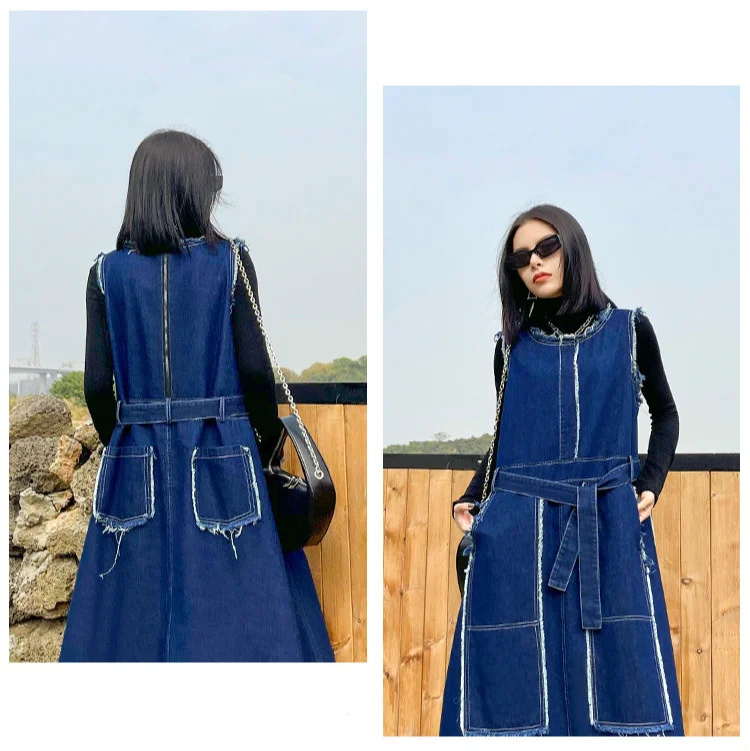 Amax LuluE Korean Luxury Fashion Spring Women Vintage Denim Vest Dress Ladies Casual Sleeveless Vestido Female Oversized Clothes