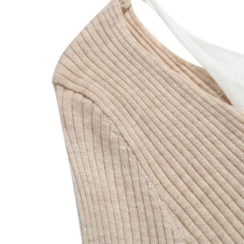 LMQ NEW Women Off Shoulder Fake Two Pieces Of Thin Knitted Pullovers Patchwork With Clavicle Exposed All-Match Solid Tops Chic