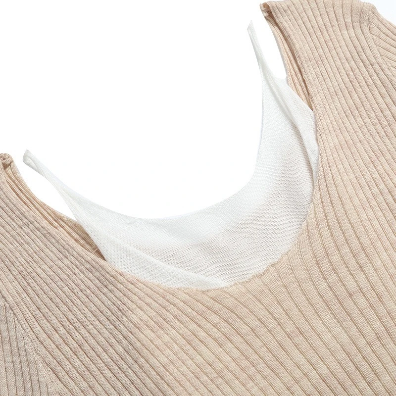 LMQ NEW Women Off Shoulder Fake Two Pieces Of Thin Knitted Pullovers Patchwork With Clavicle Exposed All-Match Solid Tops Chic