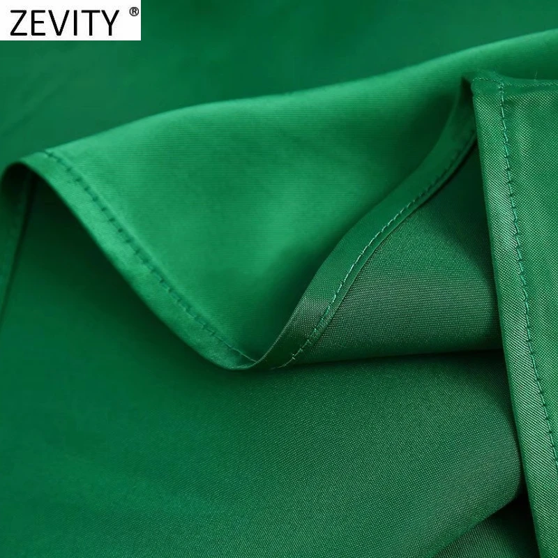 ZEVITY Women Fashion Half High Collar Side Bow Tied Green Soft Satin Mini Dress Female Chic Irregular Hem Party Vestidos DS9085