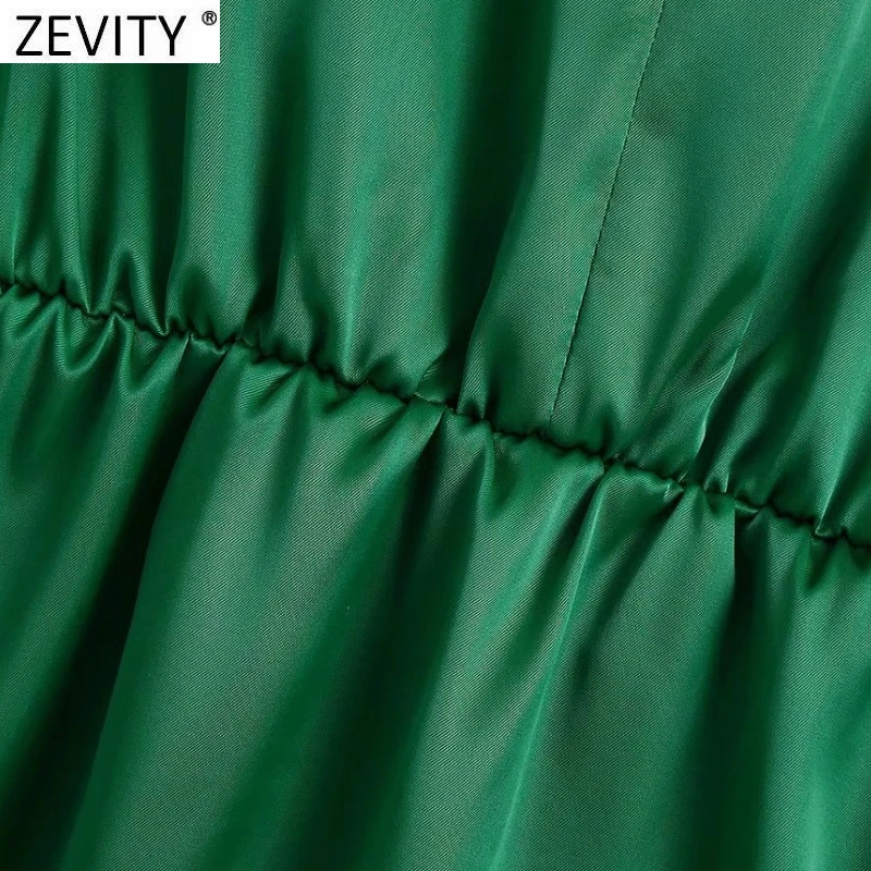 ZEVITY Women Fashion Half High Collar Side Bow Tied Green Soft Satin Mini Dress Female Chic Irregular Hem Party Vestidos DS9085