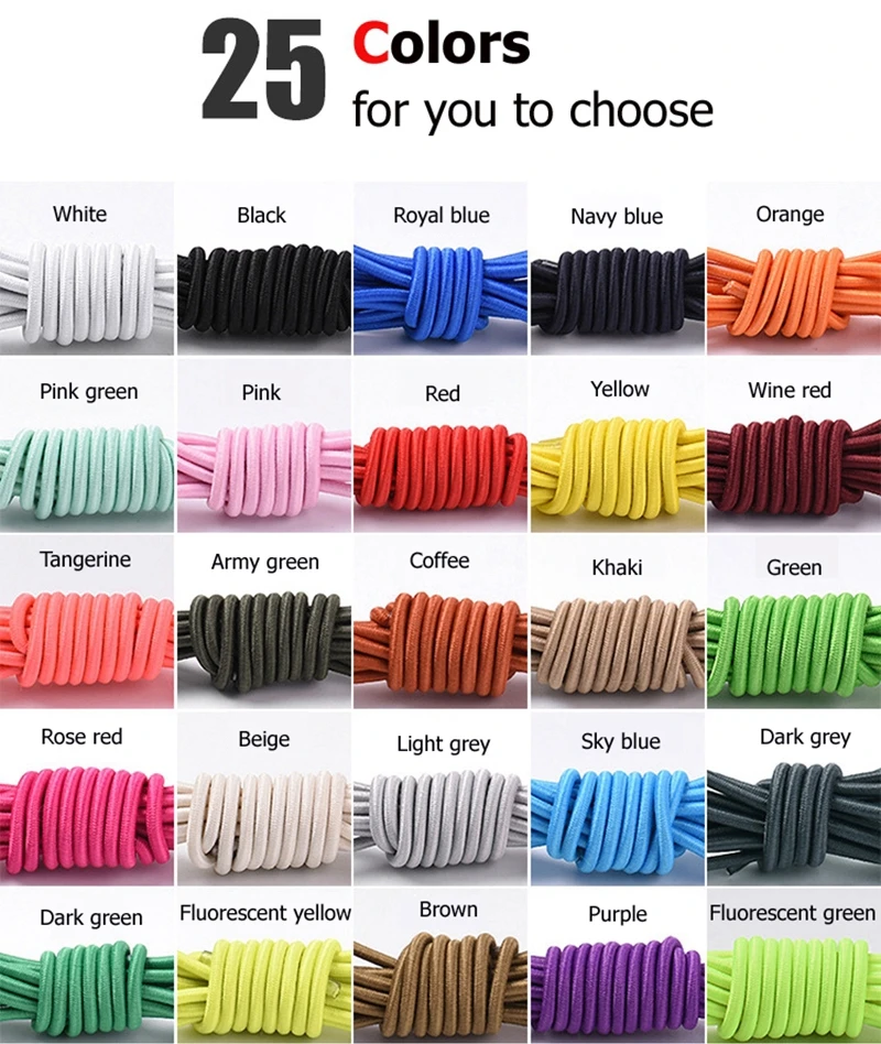 No Tie Shoe Laces Shoes Round Shoelaces for Sneakers Rubber Elastic Laces Without Ties Kids Adult Quick Shoe Lace Rubber Bands