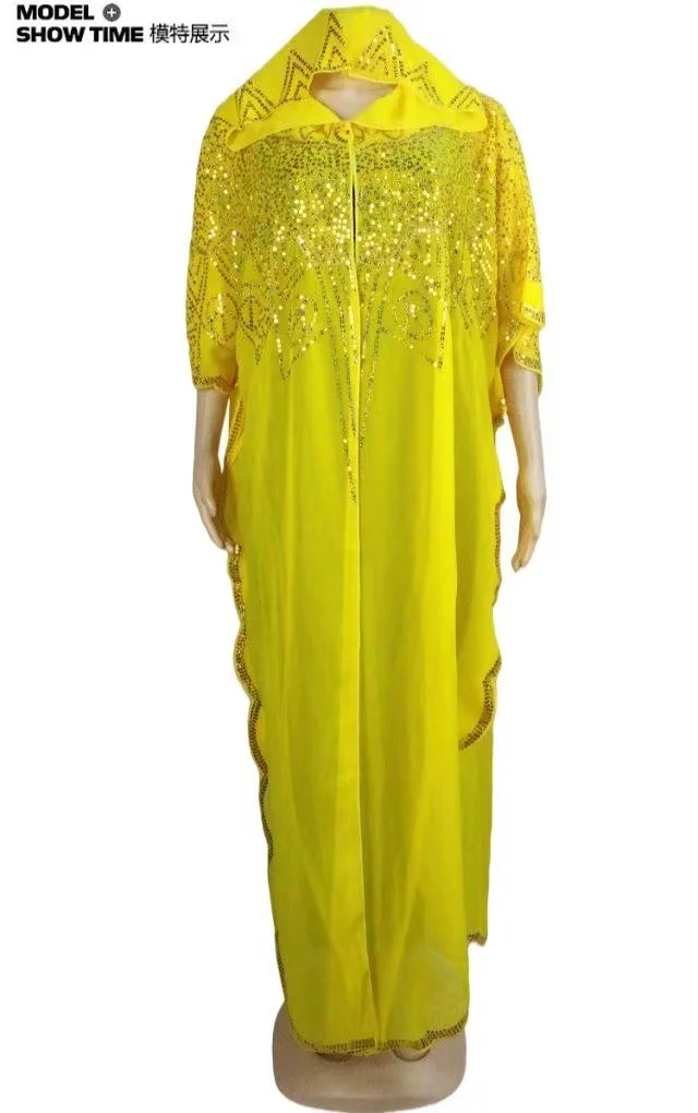 Women's Chiffon Batwing Sleeve Sequins and Fringes Loose and Versatile Dress African Fashion Gown Free Size Summer New 2022
