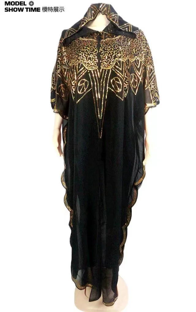 Women's Chiffon Batwing Sleeve Sequins and Fringes Loose and Versatile Dress African Fashion Gown Free Size Summer New 2022