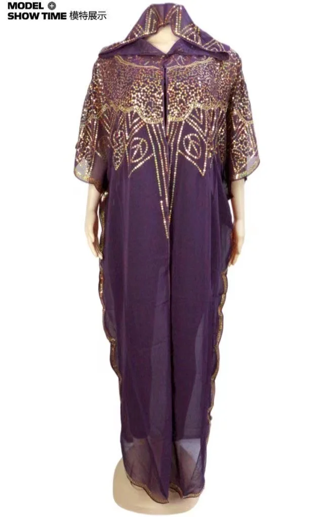 Women's Chiffon Batwing Sleeve Sequins and Fringes Loose and Versatile Dress African Fashion Gown Free Size Summer New 2022