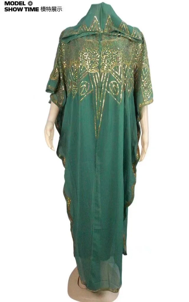 Women's Chiffon Batwing Sleeve Sequins and Fringes Loose and Versatile Dress African Fashion Gown Free Size Summer New 2022