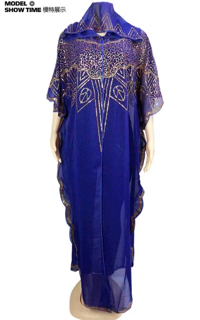 Women's Chiffon Batwing Sleeve Sequins and Fringes Loose and Versatile Dress African Fashion Gown Free Size Summer New 2022