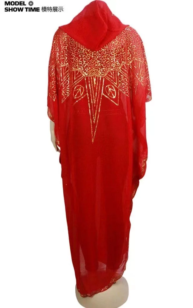 Women's Chiffon Batwing Sleeve Sequins and Fringes Loose and Versatile Dress African Fashion Gown Free Size Summer New 2022