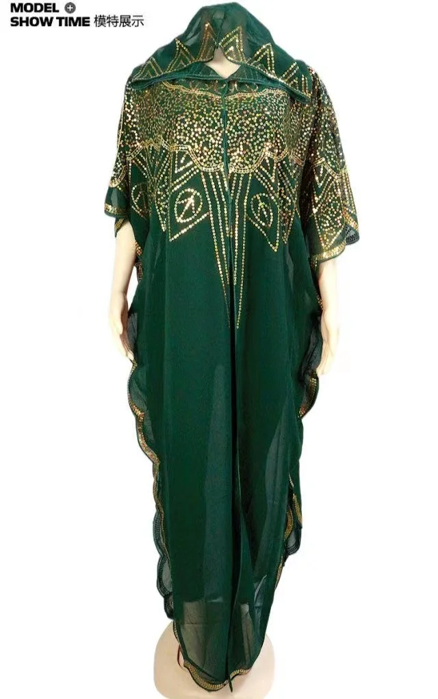 Women's Chiffon Batwing Sleeve Sequins and Fringes Loose and Versatile Dress African Fashion Gown Free Size Summer New 2022
