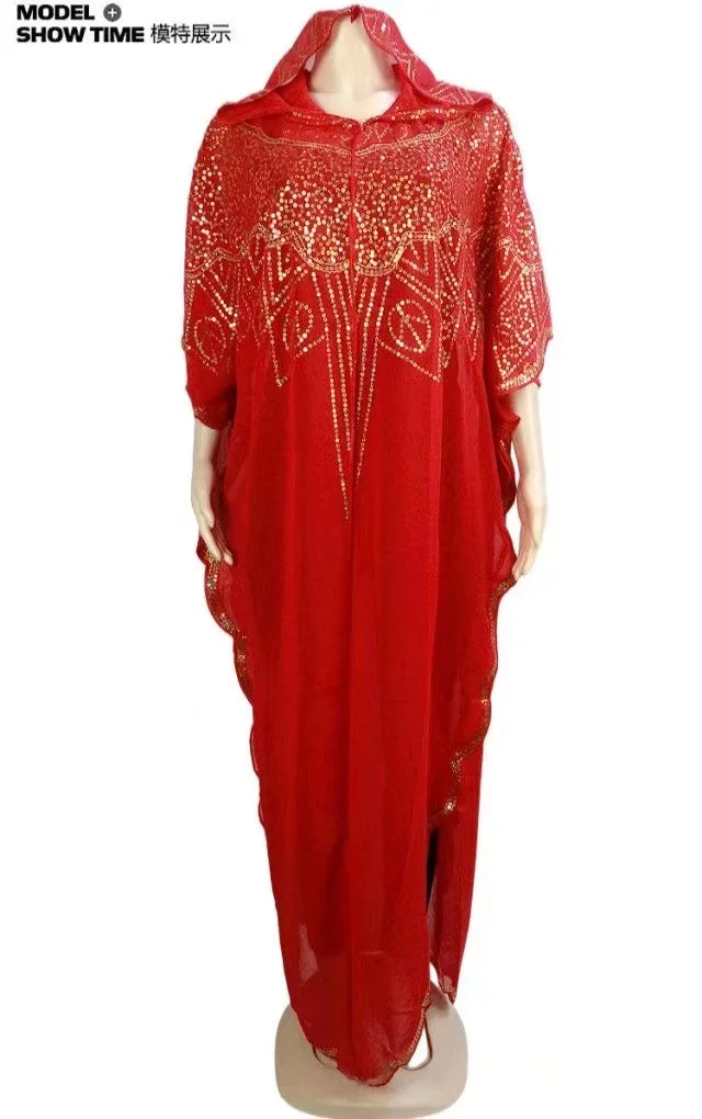 Women's Chiffon Batwing Sleeve Sequins and Fringes Loose and Versatile Dress African Fashion Gown Free Size Summer New 2022