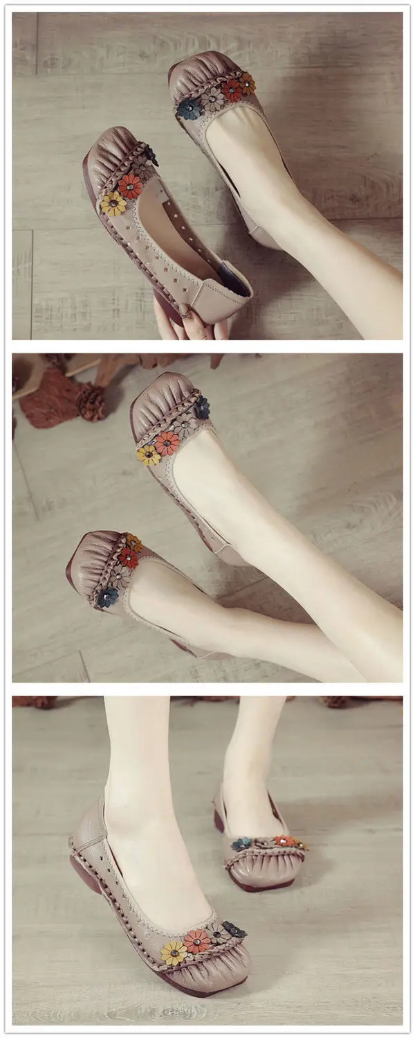 Beige flats ladies luxury genuine leather loafers breathable shoes womens shallow moccasins walking shoe
