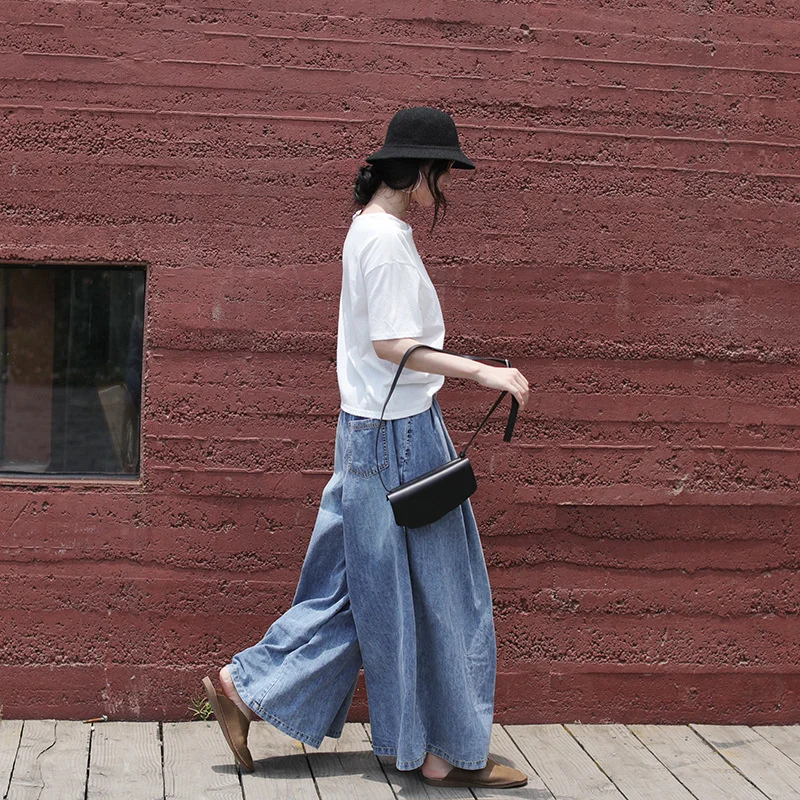 AmaxluluE 2025 Spring Harajuku Design Womens Wide Leg Pants Vintage Loose Female Denim Pants Korean Pockets Leisure Blue Jeans