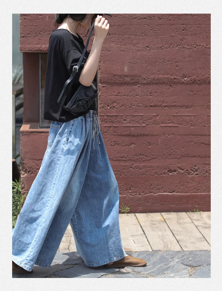 AmaxluluE 2025 Spring Harajuku Design Womens Wide Leg Pants Vintage Loose Female Denim Pants Korean Pockets Leisure Blue Jeans
