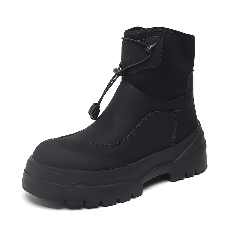 Korean style mens fashion genuine leather boots black tide platform shoes handsome cowboy ankle boot spring autumn botas hombre