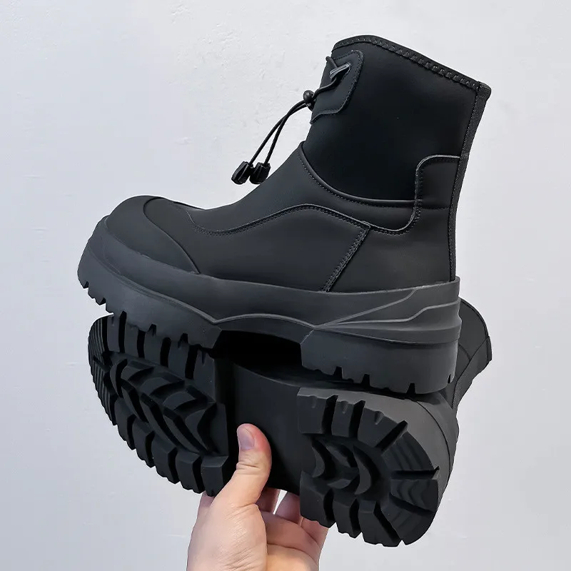 Korean style mens fashion genuine leather boots black tide platform shoes handsome cowboy ankle boot spring autumn botas hombre