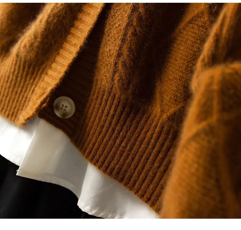 2021 autumn/winter new cashmere sweater Women's round neck cardigan sweater coat twist loose large size knit 100% wool