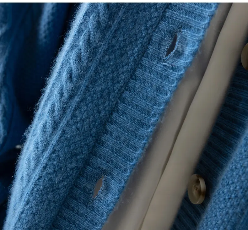 2021 autumn/winter new cashmere sweater Women's round neck cardigan sweater coat twist loose large size knit 100% wool