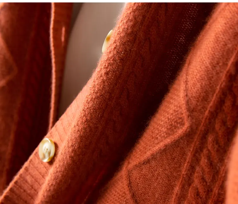 2021 autumn/winter new cashmere sweater Women's round neck cardigan sweater coat twist loose large size knit 100% wool