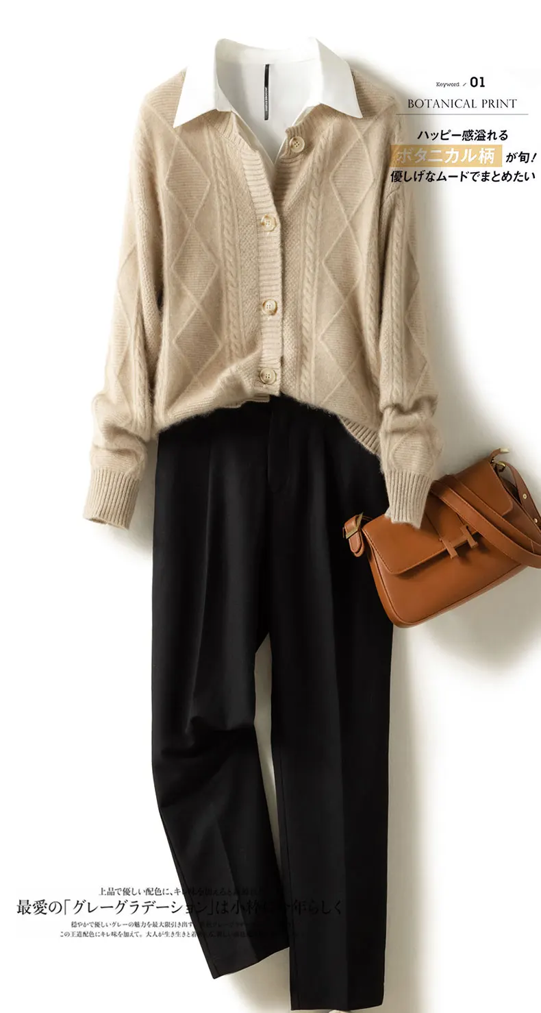 2021 autumn/winter new cashmere sweater Women's round neck cardigan sweater coat twist loose large size knit 100% wool