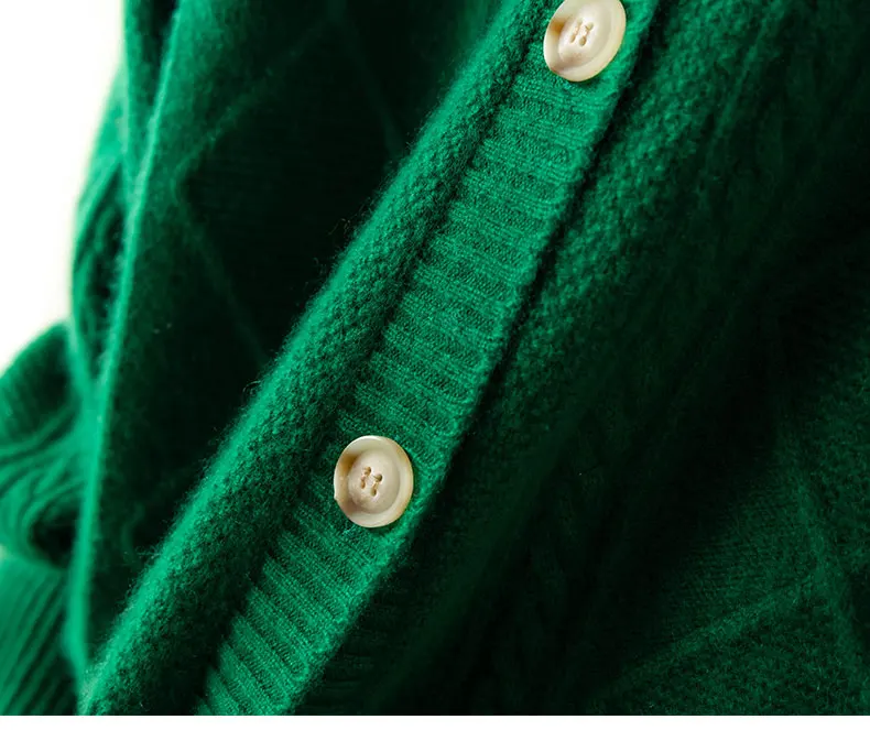 2021 autumn/winter new cashmere sweater Women's round neck cardigan sweater coat twist loose large size knit 100% wool