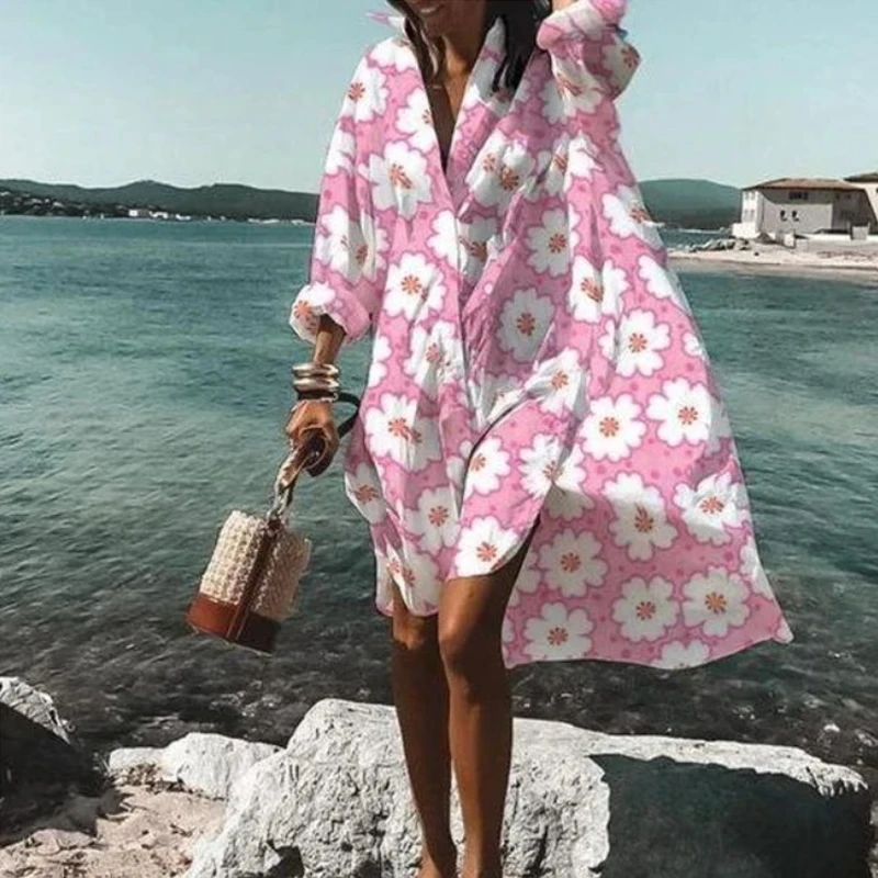 Oversized Loose Casual Aesthetic Summer Dresses Sexy Beach Shirt Dress New Bohemian Long Sleeve Elegant Y2K Vestidos De Mujer