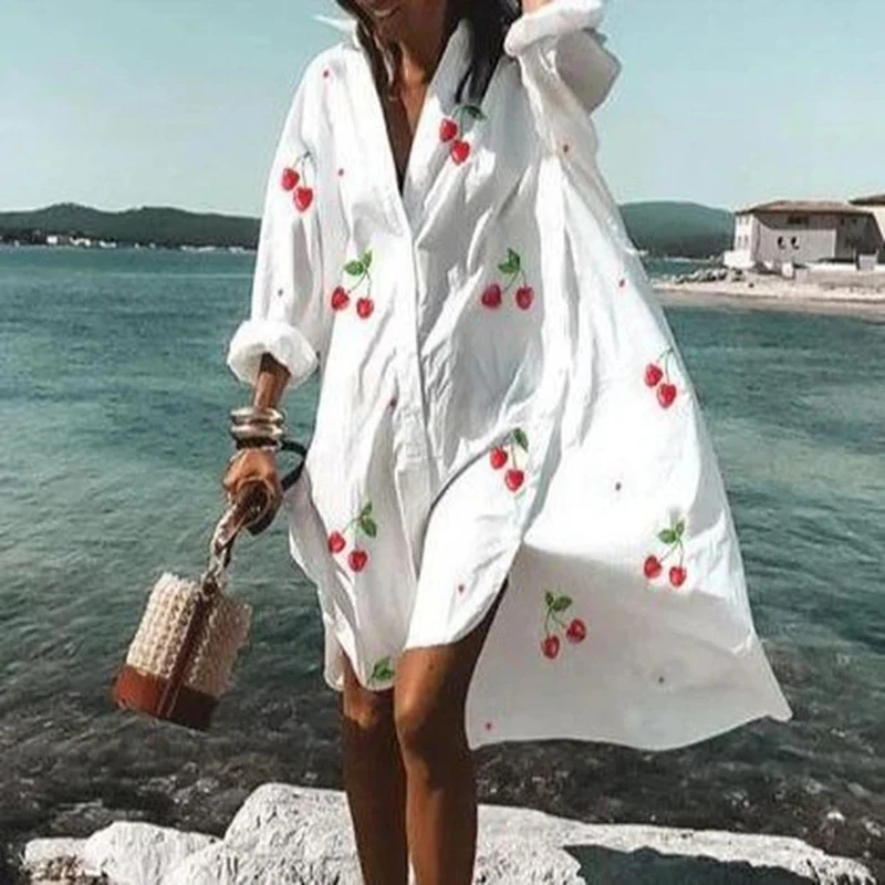 Oversized Loose Casual Aesthetic Summer Dresses Sexy Beach Shirt Dress New Bohemian Long Sleeve Elegant Y2K Vestidos De Mujer