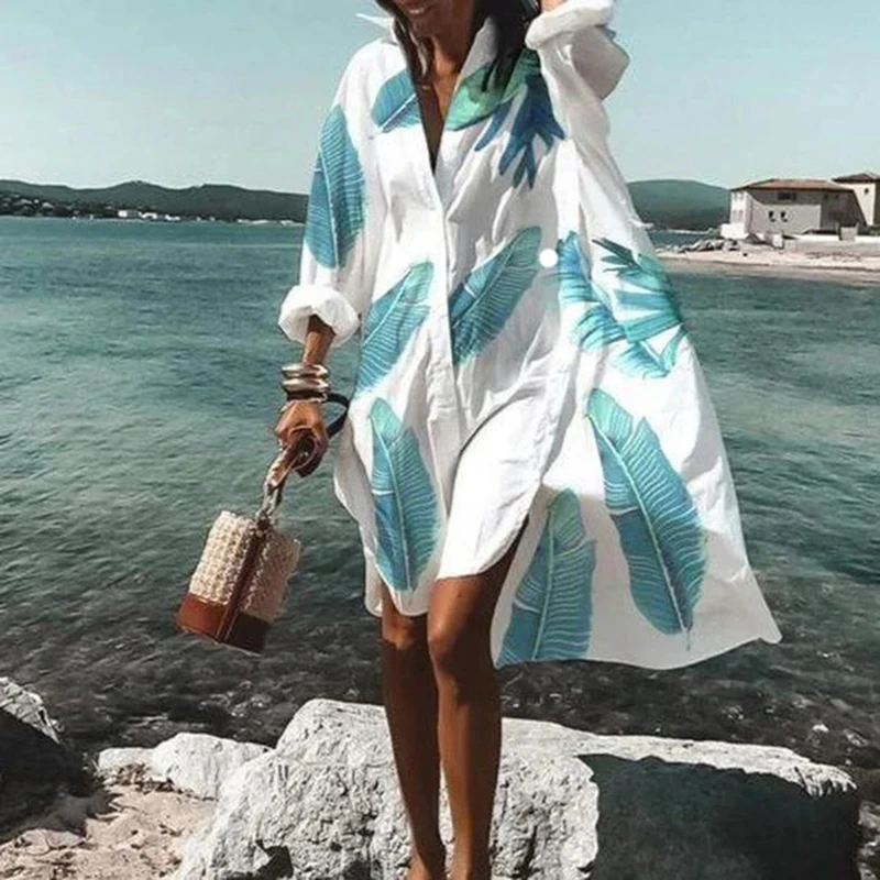 Oversized Loose Casual Aesthetic Summer Dresses Sexy Beach Shirt Dress New Bohemian Long Sleeve Elegant Y2K Vestidos De Mujer