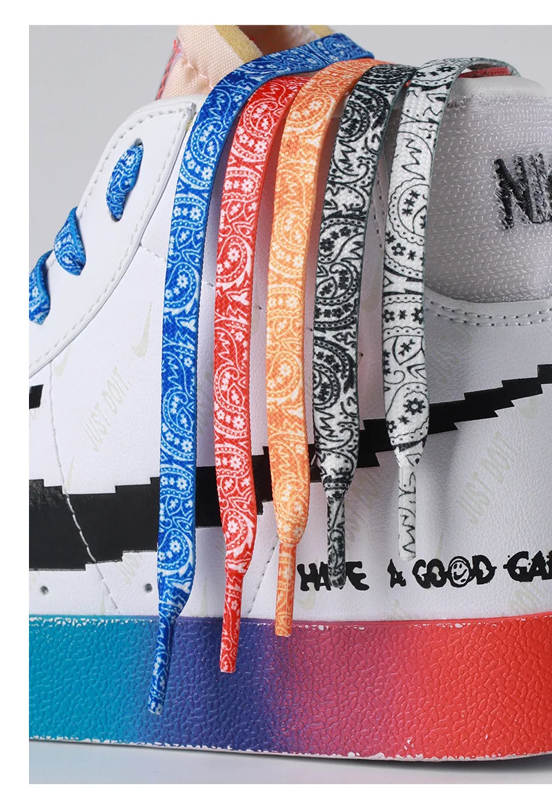 1 Pair Flat Paisley Cashew Flower Shoelaces, Gradient Colorful Creative Replacement Shoestrings, Unisex Shoe Laces for Sneakers