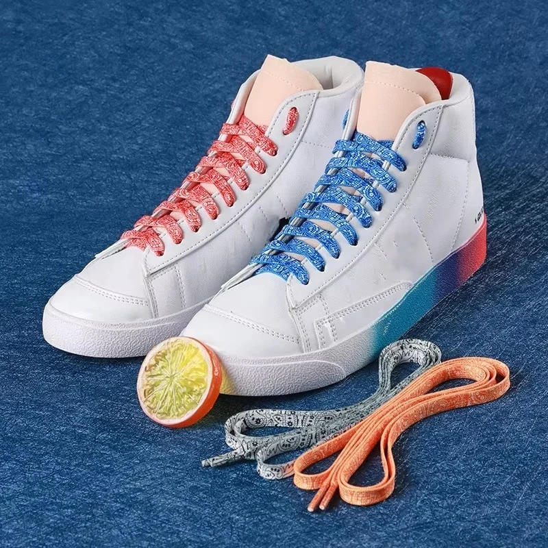 1 Pair Flat Paisley Cashew Flower Shoelaces, Gradient Colorful Creative Replacement Shoestrings, Unisex Shoe Laces for Sneakers