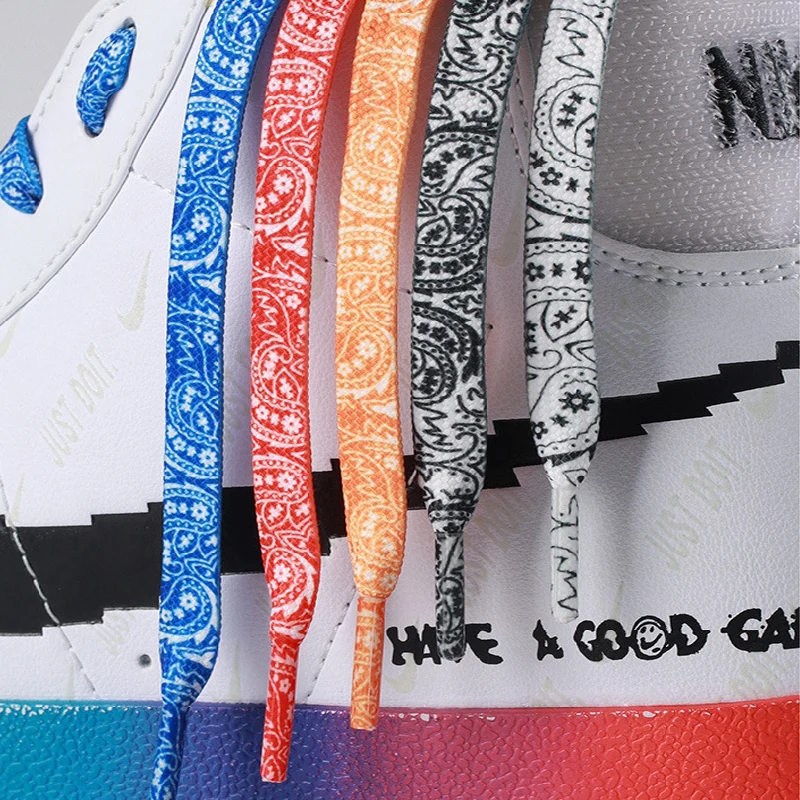 1 Pair Flat Paisley Cashew Flower Shoelaces, Gradient Colorful Creative Replacement Shoestrings, Unisex Shoe Laces for Sneakers