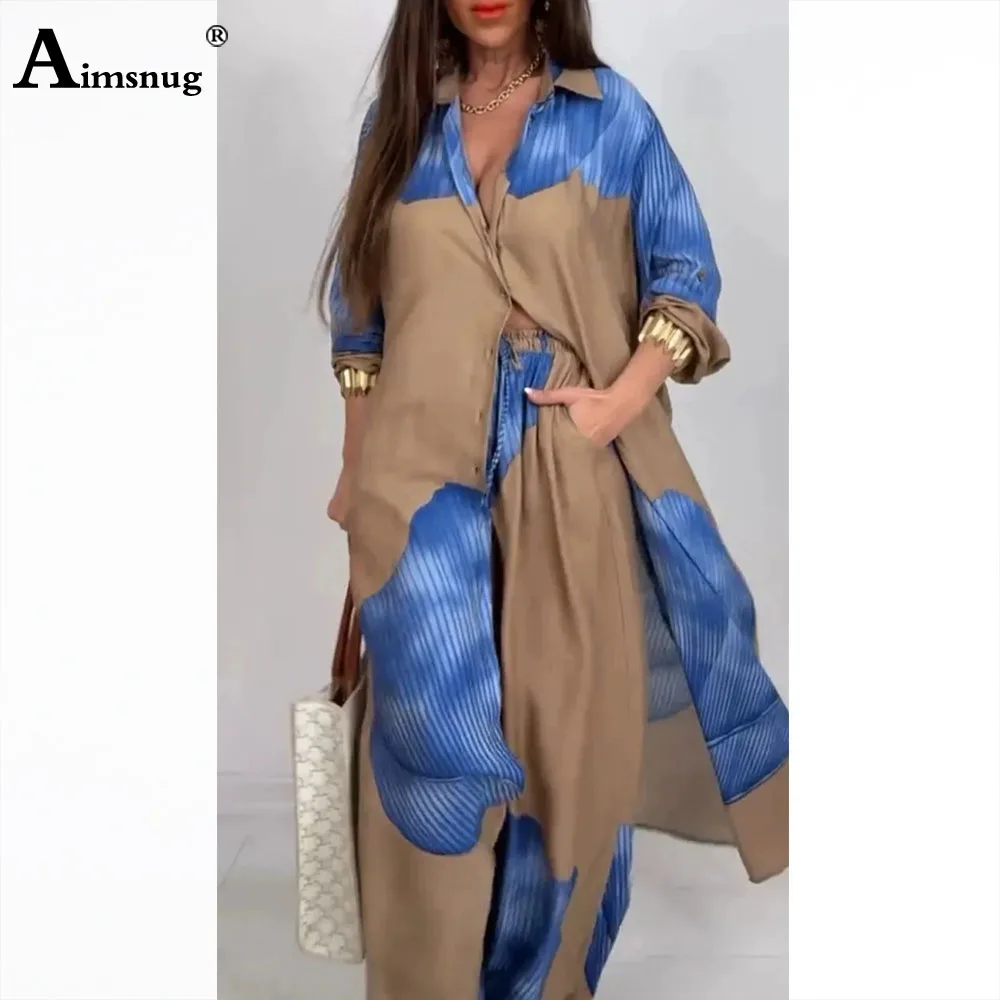 2025 Autumn Boho 3D Print Two Piece Sets Women Tracksuit set female long sleeves casual Blouse and Wide Leg Pants Co-ords New