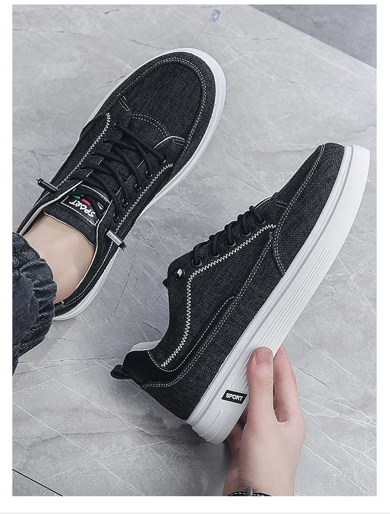 Odor Resistant Canvas Shoes Men Casual Sneakers Slip On Trainers Male Summer Breathable Espradilles Man Black Plimsolls Shoes