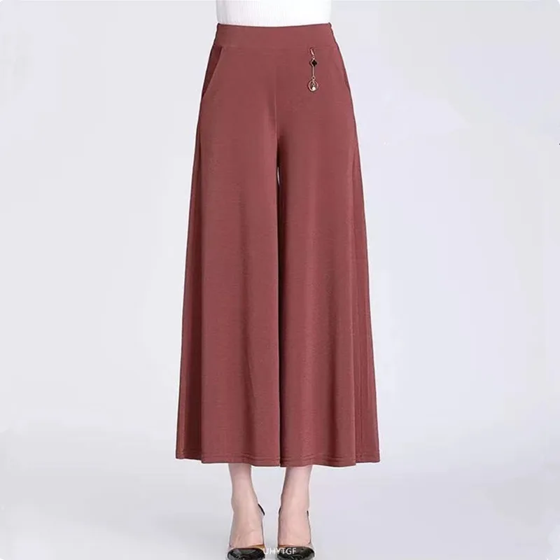 UHYTGF Fashion Summer Culottes Women's Elastic High Waist Wide Leg Female Thin Trousers Elegant Ladies Casual Skirt Pants 1765