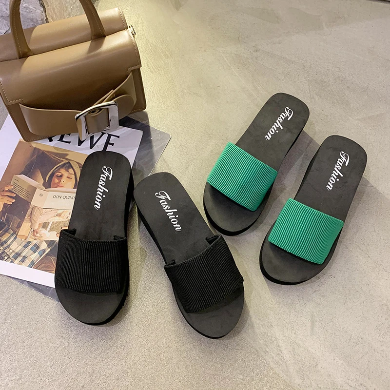 Fashion Wedge Heels Slippers Women Flip Flops Summer Thick Bottom Sandals Platform Slippers Soft Beach Shoes Non-Slip Slides