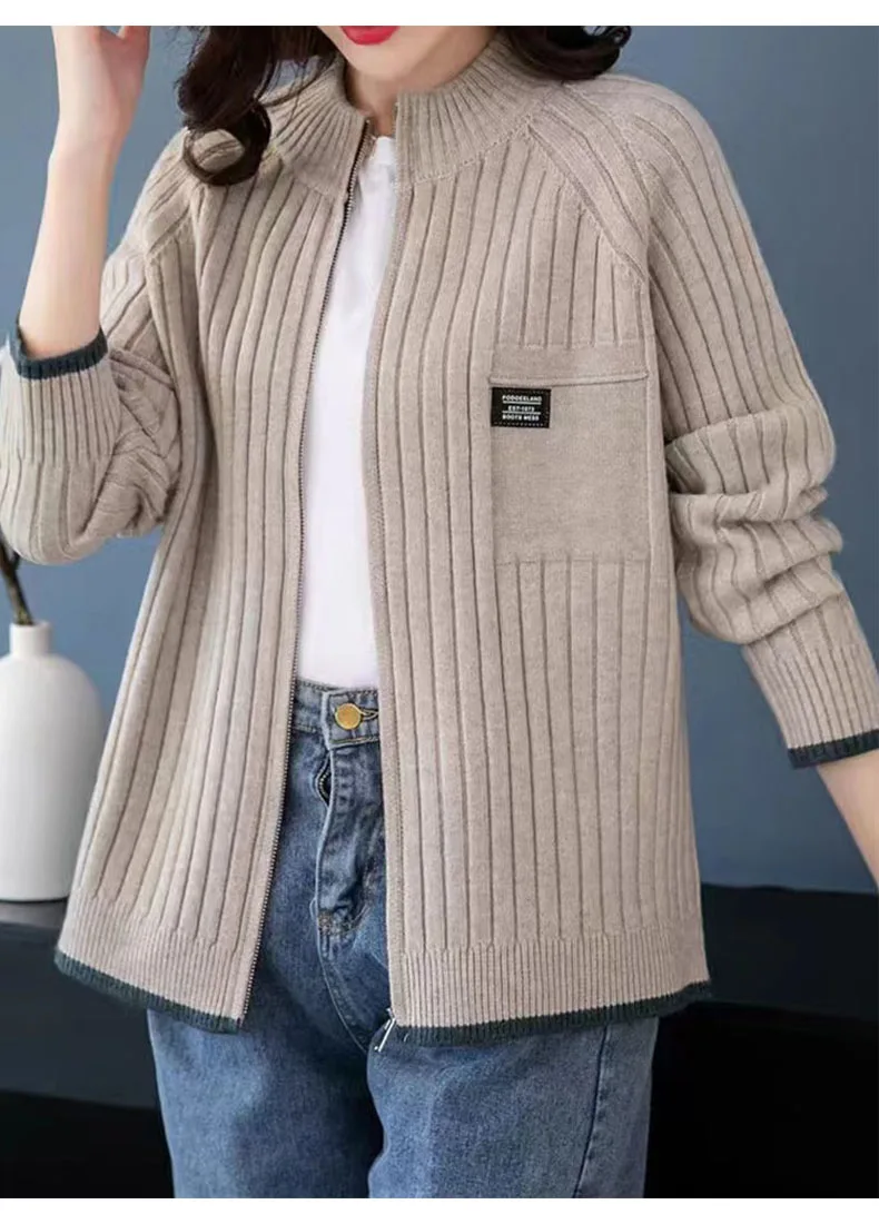 Knitted Autumn And Winter Baseball Uniform Cardigan Women's New Solid Color Long Sleeve Sweater Korean Version Loose Wild Coat