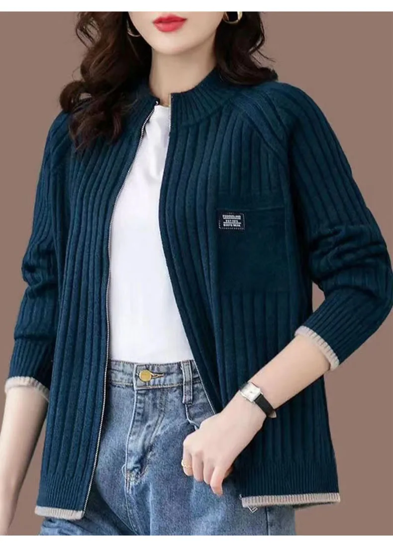 Knitted Autumn And Winter Baseball Uniform Cardigan Women's New Solid Color Long Sleeve Sweater Korean Version Loose Wild Coat